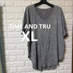 TIME AND TRU グレー Vネック 半袖　チュニック 【XL】 Tシャツ