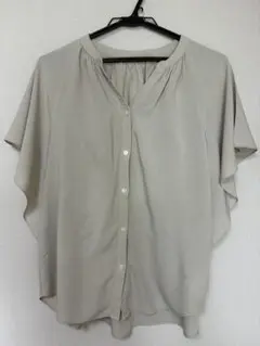 GLOBAL WORKさらさらリラックスブラウス ベージュ 半袖シャツS