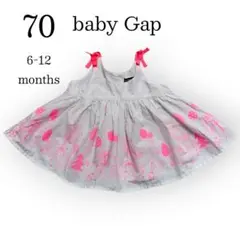 70 baby Gap ベビーギャップ ネオンピンク リボン ワンピース 白