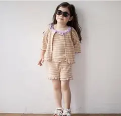 美品 petitmain メロウボーダーセットアップ 80cm