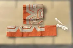 太鼓結び　作り帯　オレンジ　金糸　昭和レトロ　和装　和服　着物　モダン　古典