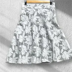 ロペピクニック レースフレアスカート 花柄 38 Mサイズ グレー×ホワイト
