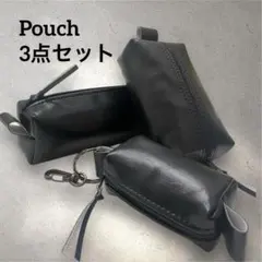フェイクレザー　ハンドメイド　ペンケース　ポーチ　イヤホンケース　3点セット　黒