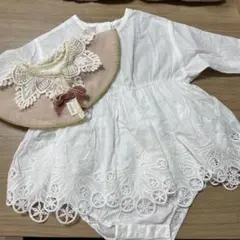 MARL MARL ホワイト刺繍ベビードレス（長袖）　フリルスタイ