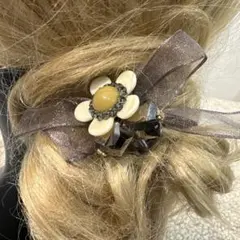 大特価★⭐︎ヘアゴム548Dキラキラビーズ付可愛いリボン梅の花ビジューヘアゴム高級