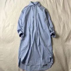 ポロラルフローレン ストライプ ロングシャツワンピース ブルー 青 長袖