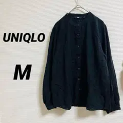 【UNIQLO ユニクロ】刺繍レースブラウス 黒 M ノーカラー オフィス 春