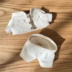 ぬい服　ホワイトデニムジャケット＆パンツセット　すのチル　big用　セットアップ