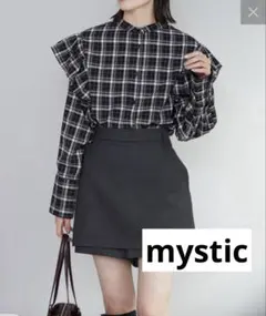 mystic チェックフリルブラウス　セール　新品　大人可愛い　ブラック