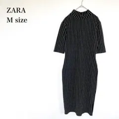 ザラ/ワンピース/ストライプ/モックネック/M/ブラック/美シルエット
