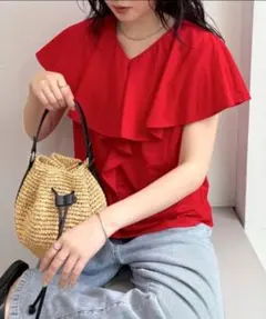 fredy emue　フレディエミュ　ラッフルカットソーブラウス 38　レッドのサムネイル
