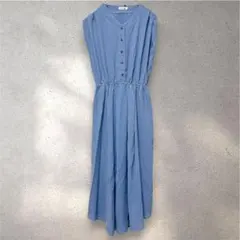 【新品未使用】　ロングワンピース　ブルー　フレンチスリーブ きれいめ