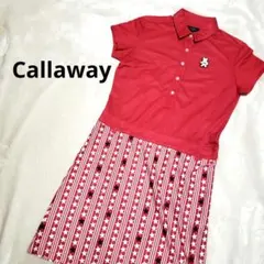 キャロウェイ　ゴルフワンピース　切り替え　レッド　赤　ベアー　星　半袖