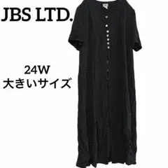 JBS LTD.【4L相当】大きいサイズ ドット柄 前開きロングワンピース 黒
