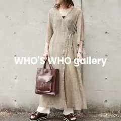 who's who gallery ベージュ 花柄 七分袖ラップワンピース
