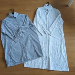 ストライプとホワイトの長袖シャツワンピース2点セット