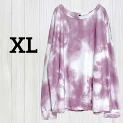 ★【L】ピンク タイダイ柄 長袖 Tシャツ ロンT ラウンドネック ヴィンテージ
