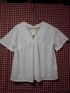 アースミュージック&エコロジー☆ピンタック&レースブラウス白F☆新品未使用タグ付