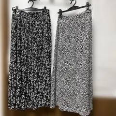 夏から秋へ【未使用品】ロングスカート裏地付き　2着セット　レオパード柄、小花柄