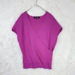 【クードシャンス】クロスデザイン リブ 半袖ニット セーター 38 ピンク