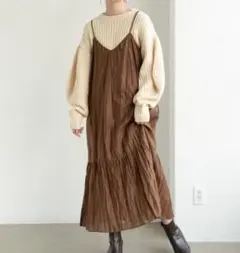 Aunt Marie's ブラウンキャミソールロングワンピース