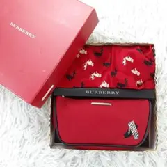 未使用保管品◎Burberry バーバリー ポーチ ハンカチセット 赤 保存箱入