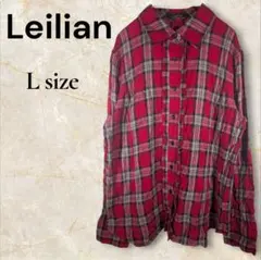 Leilian✨️レリアン フリルチェックシャツ 13 大きいサイズ 赤 日本製のサムネイル