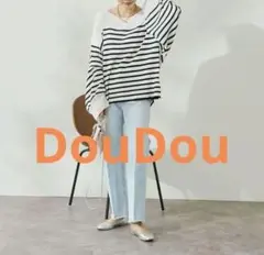 DouDou ボリューム袖ボーダープルオーバー 　ブラックのサムネイル