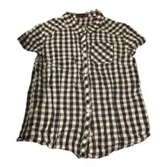 ラブトキシック　チェック　白黒　半袖シャツ　薄手　L