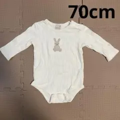 【美品】petitmain アニマル刺繍ロンパース アイボリー 70cm うさぎ