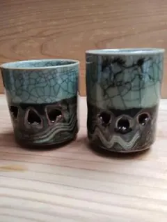京都清水焼 『古川利男』（利宋窯）作品 青磁湯呑 ペアセット - メルカリ