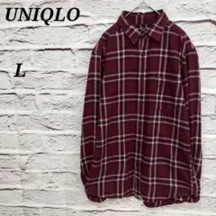 ユニクロ 【L】 フランネルチェックシャツ 長袖 レギュラーカラー レッド