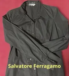 フェラガモ イタリア製 コットンシャツブラウス 42 ダークグリーンのサムネイル