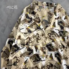 ヴィンテージ べに花　サテンシャツ　ブラウス　昭和レトロ　90s 古着　総柄