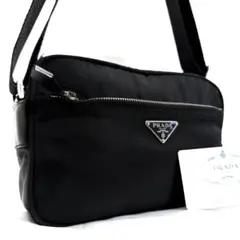 美品✨ PRADA ナイロン ショルダーバッグ 三角ロゴ ブラック テスート