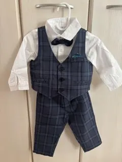 【美品】入園式　男の子　フォーマルスーツ ネイビー系チェック 80cm