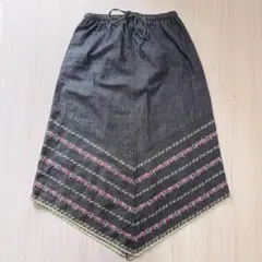 レストローズ　L'EST ROSE デニムスカート 花柄刺繍 日本製　Freeのサムネイル