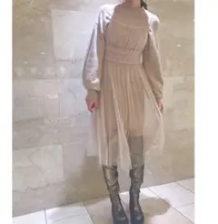 SNIDEL スナイデル チュールキャミレイヤードニットワンピース【BEG】