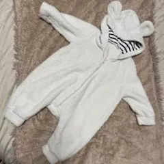 クマ耳付きホワイトロンパース　白〜80cm