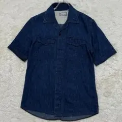 濃紺 BLUE BLUE オープンカラー 比翼半袖デニムシャツM