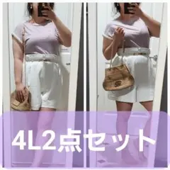 4LパールニットTシャツ＆大人ショーパン大きいサイズ2点セット