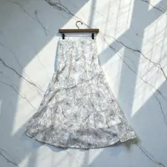 GRL 花柄フレアスカート【S】総柄　ホワイト ロング丈 ウエストゴム A65