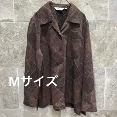 昭和レトロ 総柄シャツ ブラウス パープル M ヴィンテージ風　羽織り　ポケット