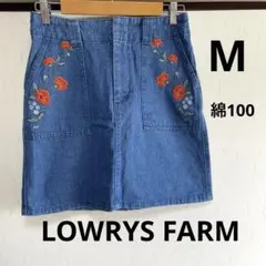 ローリーズファーム　レディース　刺繍　デニムミニスカート　台形　綿100 花柄