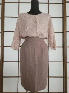 DIOR スカート M ピンクブラウンツイード