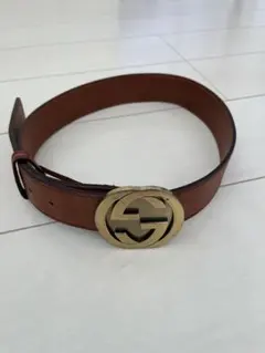 GUCCI ブラウンレザーベルト ダブルGロゴ