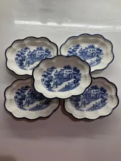 青と白の風景画皿 5枚セット