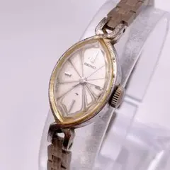 稼働 SEIKO レディース腕時計 手巻き カットガラス アーモンド型 シルバー