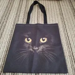 黒猫プリント トートバッグ 約35cm x 34cm綿