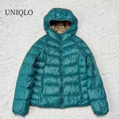 00s OLD UNIQLO ダウンジャケット グリーン系 Ｍ 光沢 Y2K